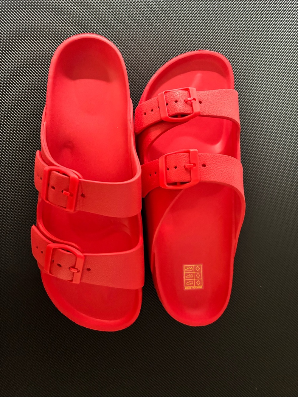 Red Double-Buckle Slide Sandals